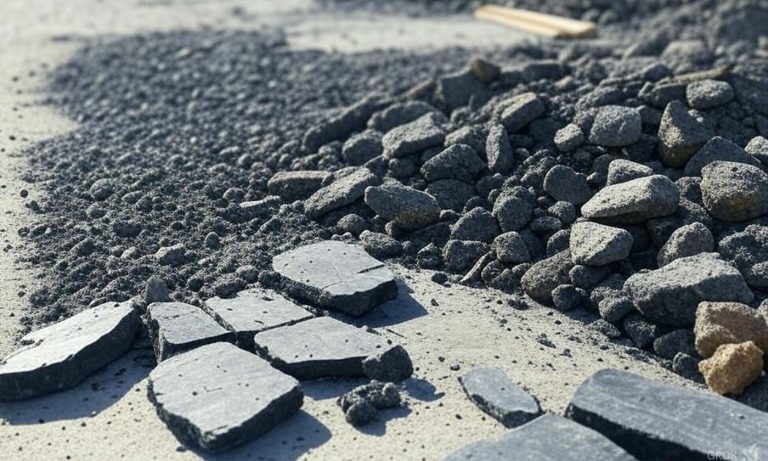 Asphalt and paver waste on the ground at a job site in Satellite Beach, FL.