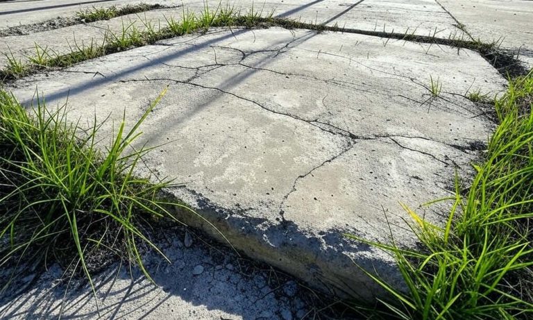 Concrete slab at a job site with a roll-off dumpster in Satellite Beach, FL.
